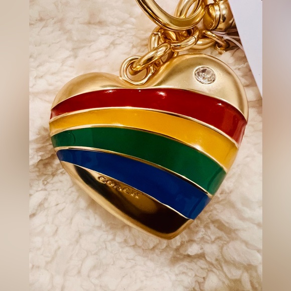 Coach Gold Heart Keychain with Multicolor Stripes *free shipping* - Picture 2 of 4